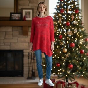 INC International Concepts Red Sparkly Sweater Size XL